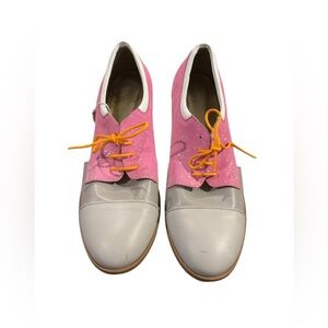 Ebarrito Handmade Leather Pink Suede Sparkle & Gray Loafers - Size 40